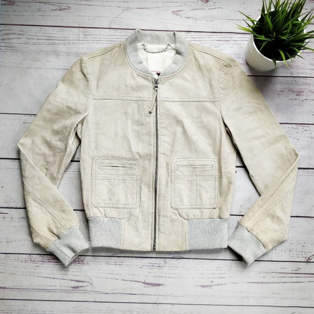 REBECCA TAYLOR Python Snake Print Leather Jacket Tan Cream Size S $995